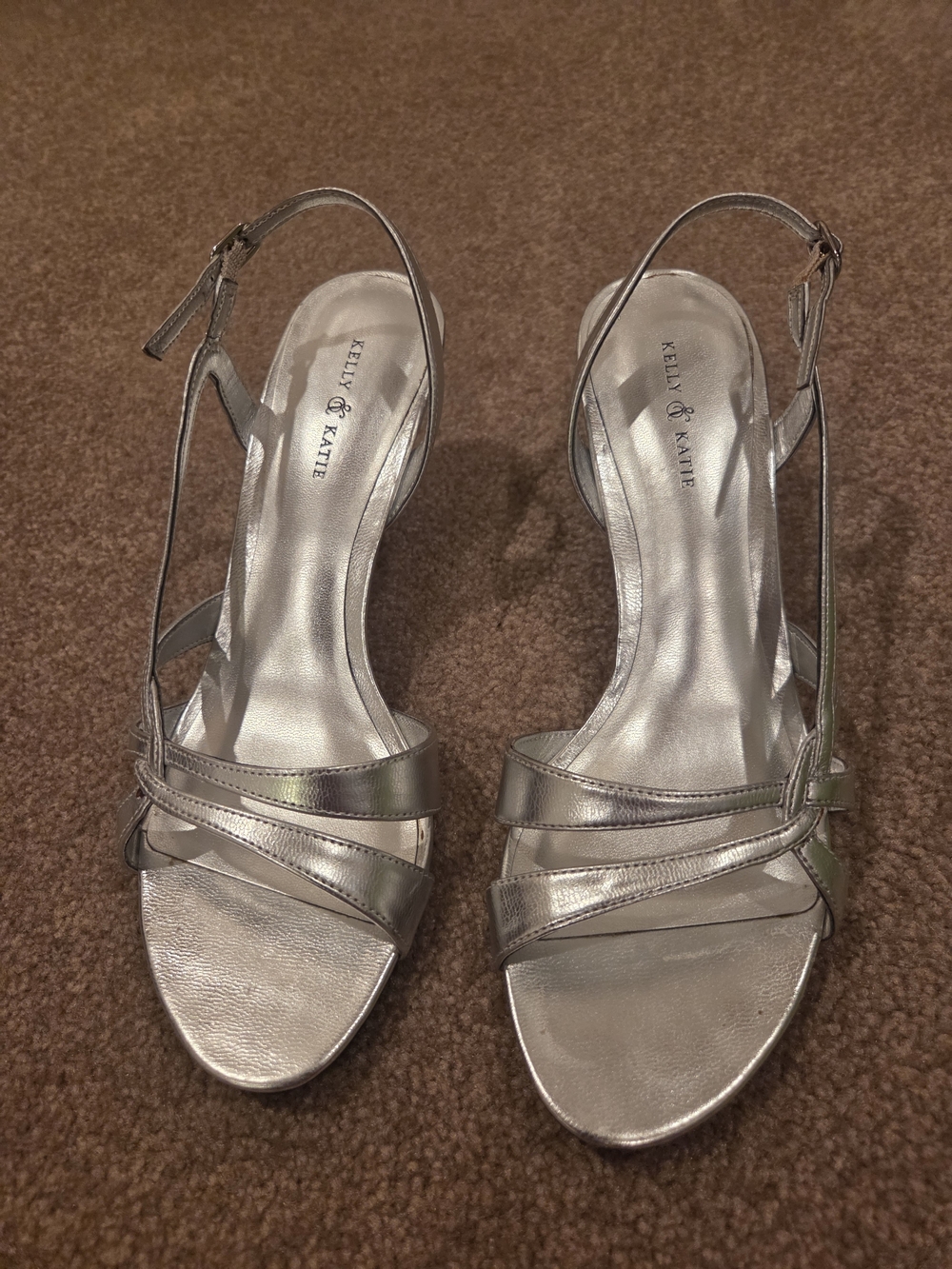 Kelly & Katie Metallic Silver Strappy Slingback Heels